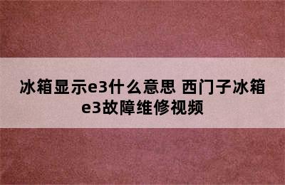 冰箱显示e3什么意思 西门子冰箱e3故障维修视频